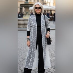 Agnes and Dora White Polka Dot Sheer long Kimono/Duster